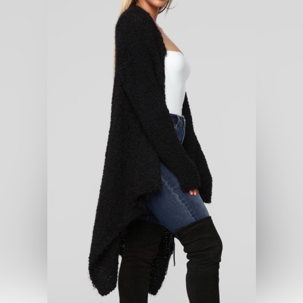 Fashion Nova Black Off-the-Shoulder Cozy Cardigan - Picture 2 of 11